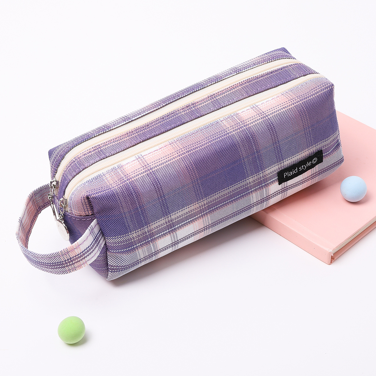 Large-capacity jk double-layer pencil bag Japanese simple ins male and female students canvas portable stationery bag pencil case