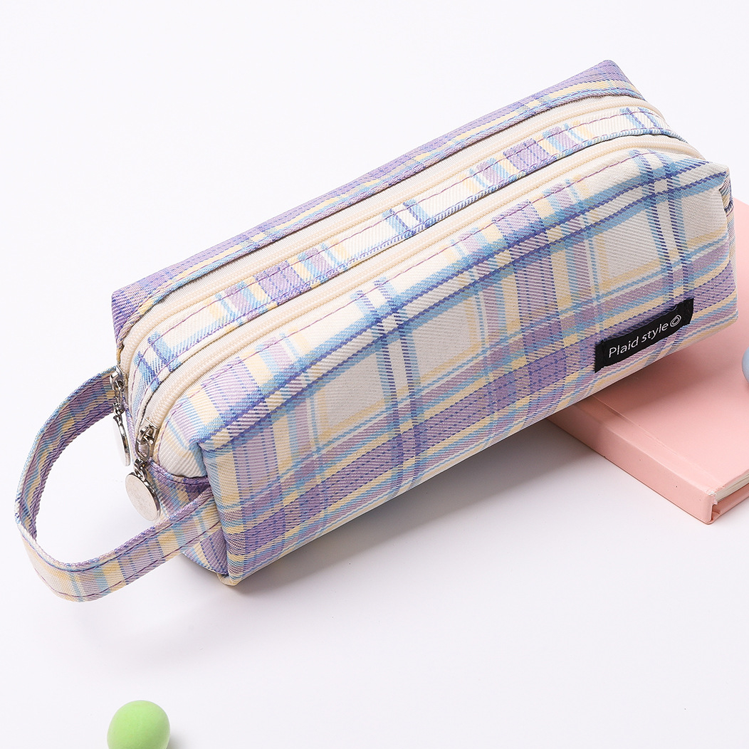 Large-capacity jk double-layer pencil bag Japanese simple ins male and female students canvas portable stationery bag pencil case