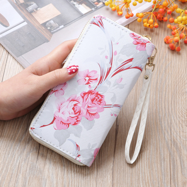 1PC Women's Rose Print Wallet Long Handbag Fashion Wild Zipper Clutch Bag Multi-card Wallet Purse Card Holder