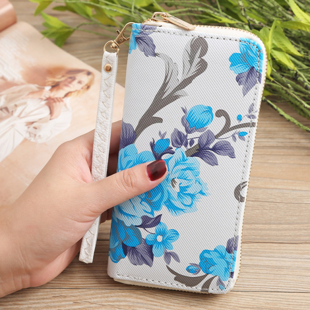 1PC Women's Rose Print Wallet Long Handbag Fashion Wild Zipper Clutch Bag Multi-card Wallet Purse Card Holder