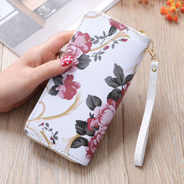 1PC Women's Rose Print Wallet Long Handbag Fashion Wild Zipper Clutch Bag Multi-card Wallet Purse Card Holder