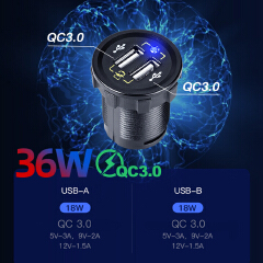 Car Charger QC3.0 & Type-C Outlet 12V/24V Dual USB C PD Quick Charge for Marine Boat Motorcycle Truck Camper Power Adapter Panel