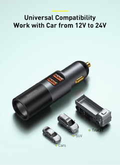 120W Car Charger Cigarette Lighter Expansion Splitter Socket Type C USB Dual Ports Fast Charger Accessory Adapter