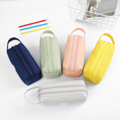 Large-capacity canvas pencil case for junior high school students, double-layer pencil case, simple multi-function pencil case, stationery box
