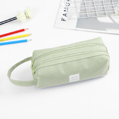 Large-capacity canvas pencil case for junior high school students, double-layer pencil case, simple multi-function pencil case, stationery box