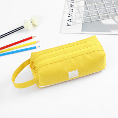 Large-capacity canvas pencil case for junior high school students, double-layer pencil case, simple multi-function pencil case, stationery box