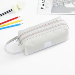 Large-capacity canvas pencil case for junior high school students, double-layer pencil case, simple multi-function pencil case, stationery box