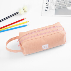 Large-capacity canvas pencil case for junior high school students, double-layer pencil case, simple multi-function pencil case, stationery box