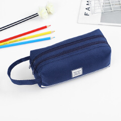 Large-capacity canvas pencil case for junior high school students, double-layer pencil case, simple multi-function pencil case, stationery box