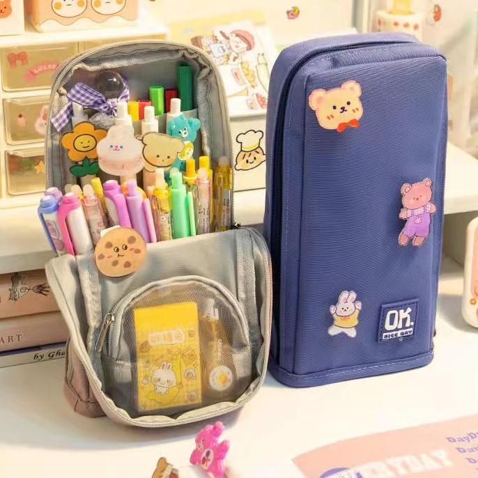Vertical large-capacity pencil case popular middle school students ins Japanese primary school girls stationery pencil case