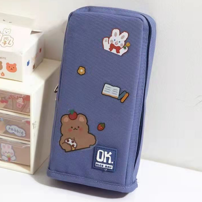 Vertical large-capacity pencil case popular middle school students ins Japanese primary school girls stationery pencil case