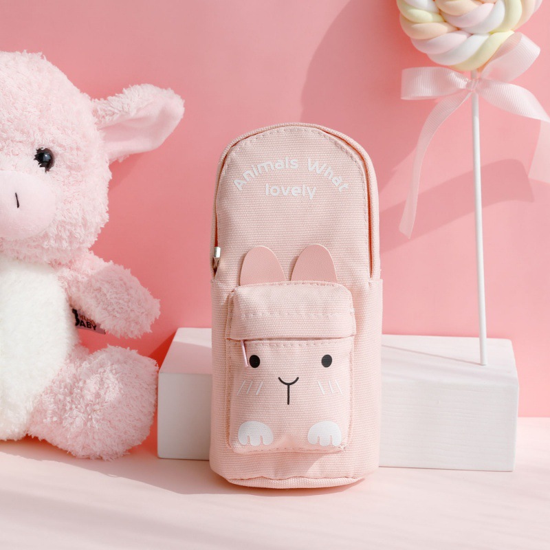 Canvas school bag pencil bag large capacity primary school students cute men and women simple cartoon junior high school students pencil stationery box