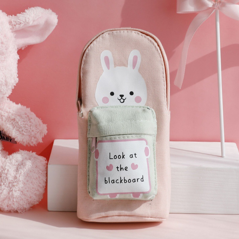 Canvas school bag pencil bag large capacity primary school students cute men and women simple cartoon junior high school students pencil stationery box