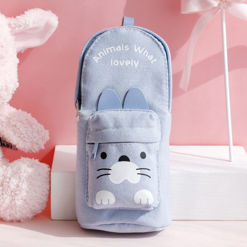Canvas school bag pencil bag large capacity primary school students cute men and women simple cartoon junior high school students pencil stationery box