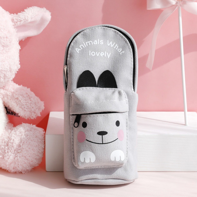 Canvas school bag pencil bag large capacity primary school students cute men and women simple cartoon junior high school students pencil stationery box
