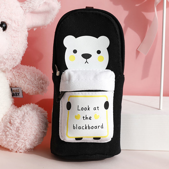 Canvas school bag pencil bag large capacity primary school students cute men and women simple cartoon junior high school students pencil stationery box