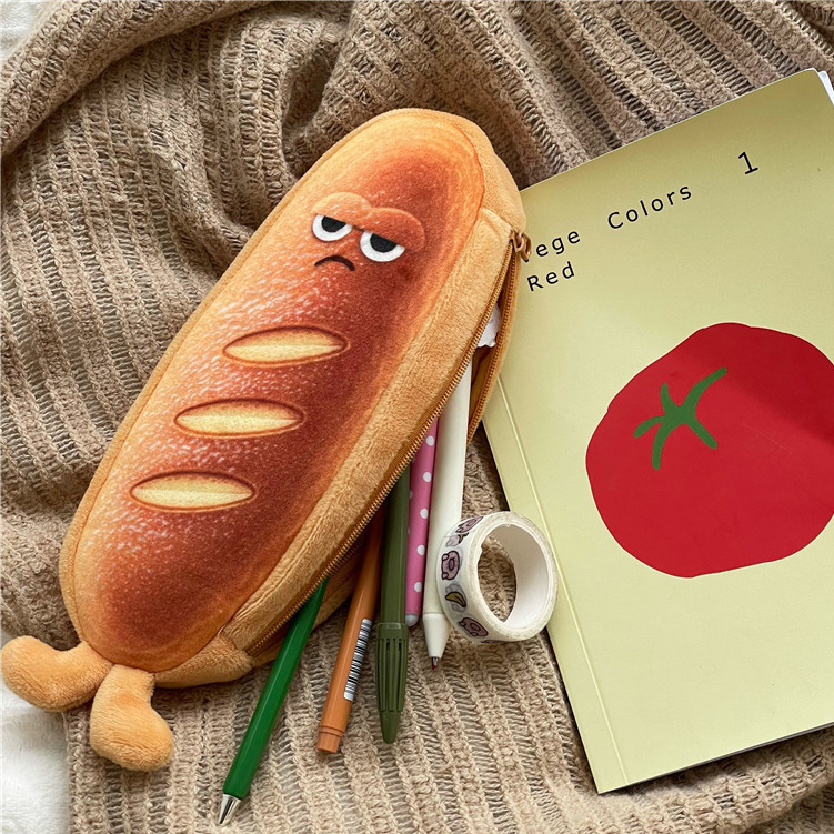 Cute plush bread toast pencil case large capacity student personalized stationery pencil case