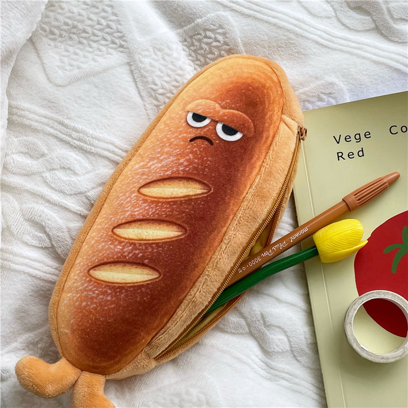 Cute plush bread toast pencil case large capacity student personalized stationery pencil case