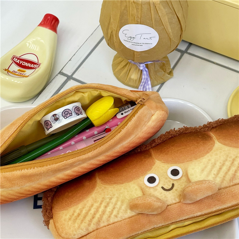 Cute plush bread toast pencil case large capacity student personalized stationery pencil case