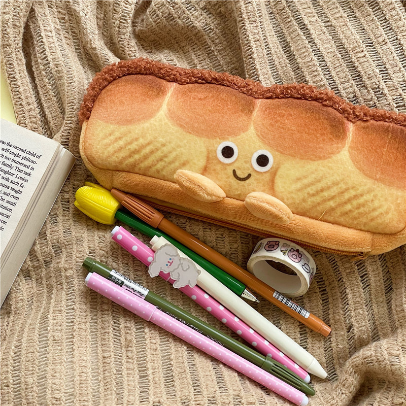 Cute plush bread toast pencil case large capacity student personalized stationery pencil case