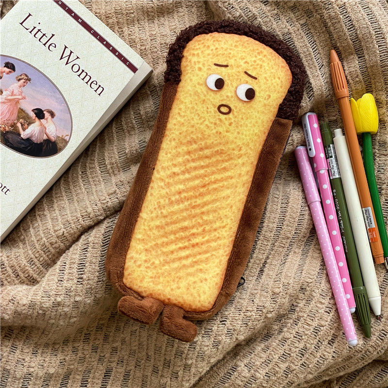 Cute plush bread toast pencil case large capacity student personalized stationery pencil case