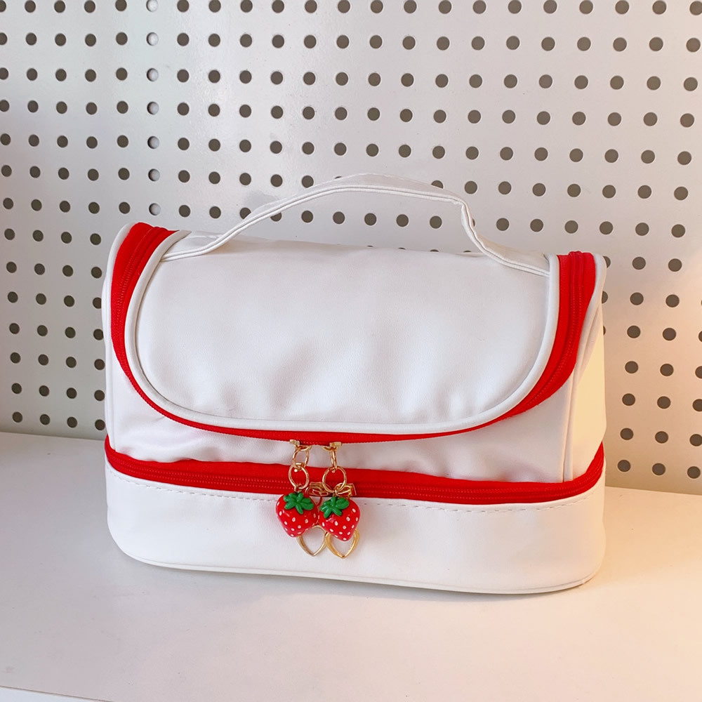 Creative cute strawberry multi-functional stationery pencil bag Japanese portable pu portable pencil bag large-capacity double-layer pencil case