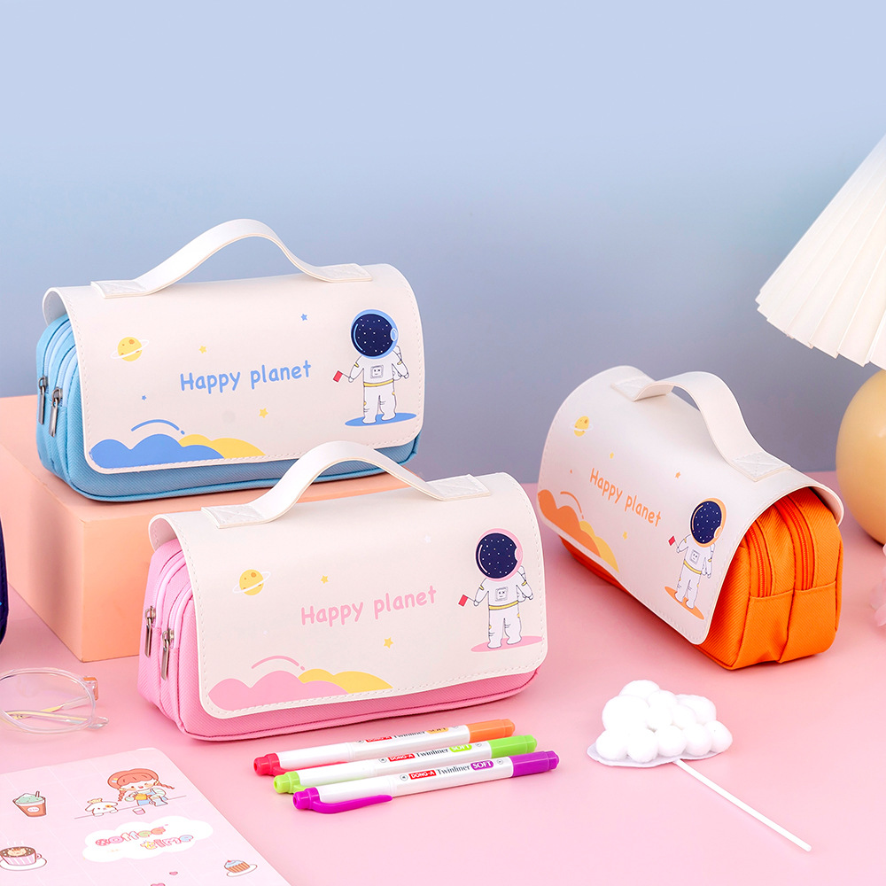 Cartoon primary school student pencil bag large capacity cute portable stationery bag creative space stationery box pencil bag