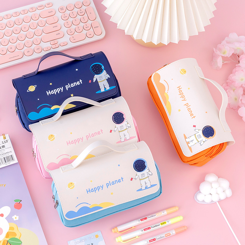 Cartoon primary school student pencil bag large capacity cute portable stationery bag creative space stationery box pencil bag