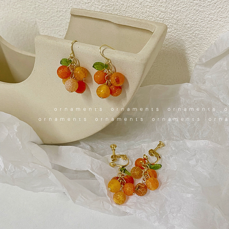 Fruit girl earrings candy ear hook earrings cartoon orange earrings creative ins wind ear clips
