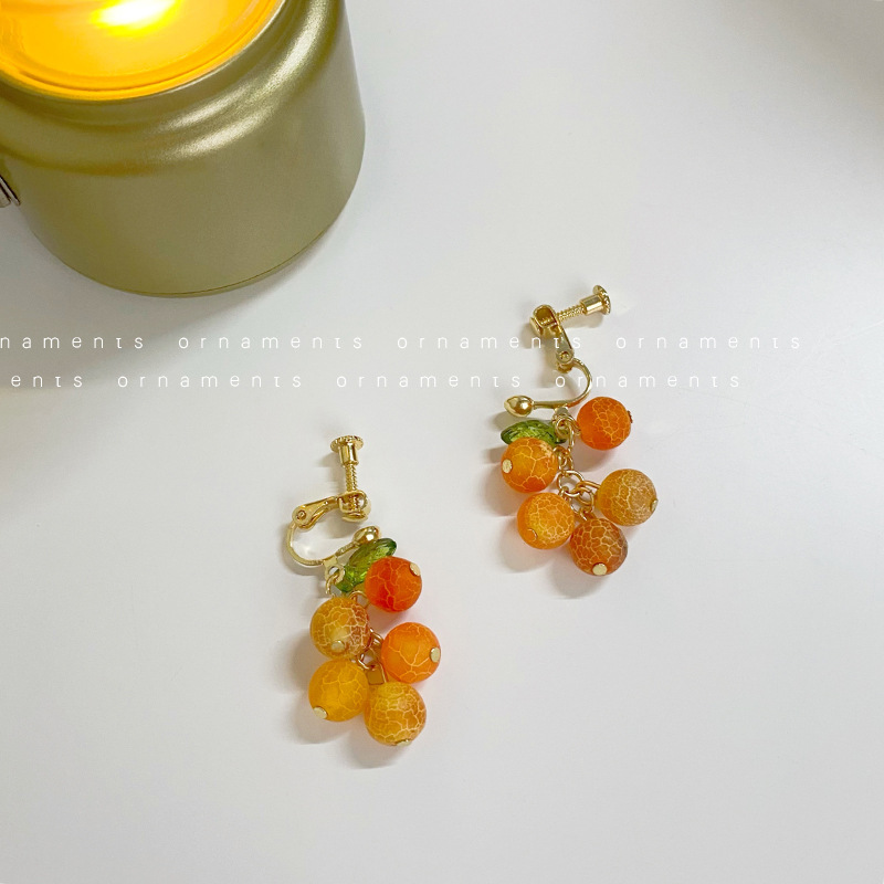 Fruit girl earrings candy ear hook earrings cartoon orange earrings creative ins wind ear clips