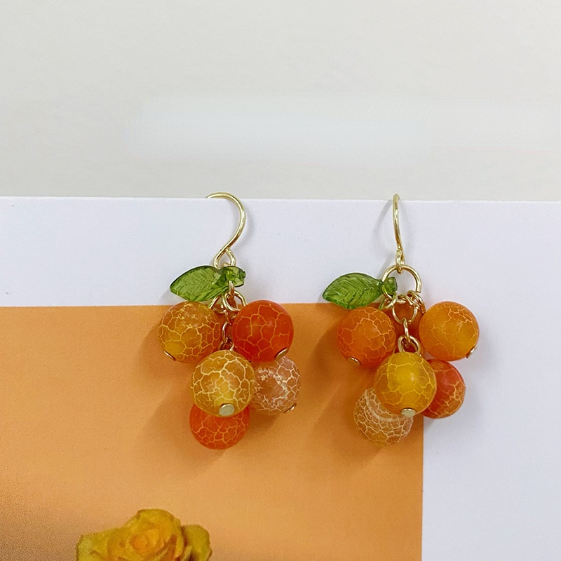Fruit girl earrings candy ear hook earrings cartoon orange earrings creative ins wind ear clips
