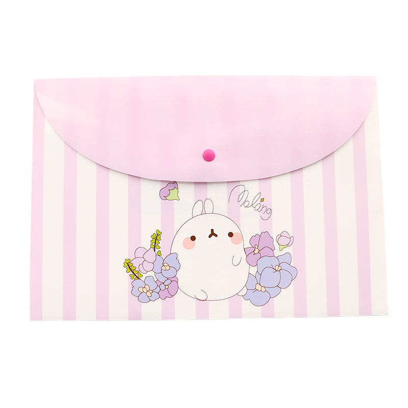 A4 cute cartoon animal file holder snap button PVC folder pen box office information bag 3pcs