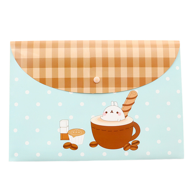 A4 cute cartoon animal file holder snap button PVC folder pen box office information bag 3pcs