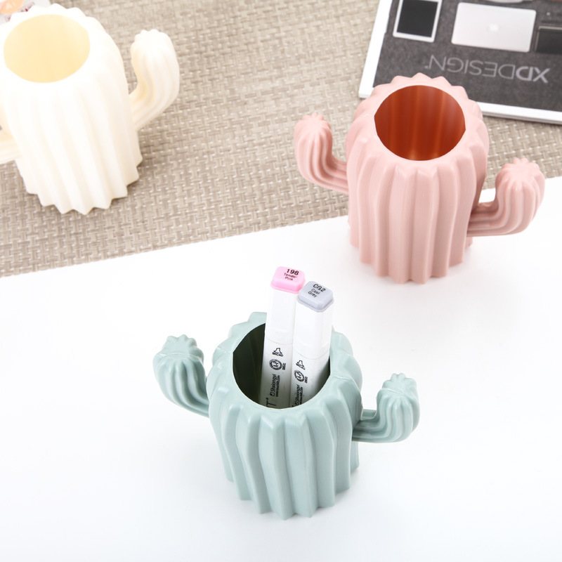 Pen holder creative student stationery Desktop cactus desk multifunction storage box PE Pen container brush pot office supplies