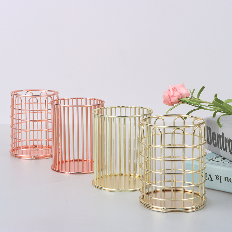 INS Desktop Pen Holder Office School Storage Case Metal Gold Rose Gold Box Desk Pen Pencil Organizer