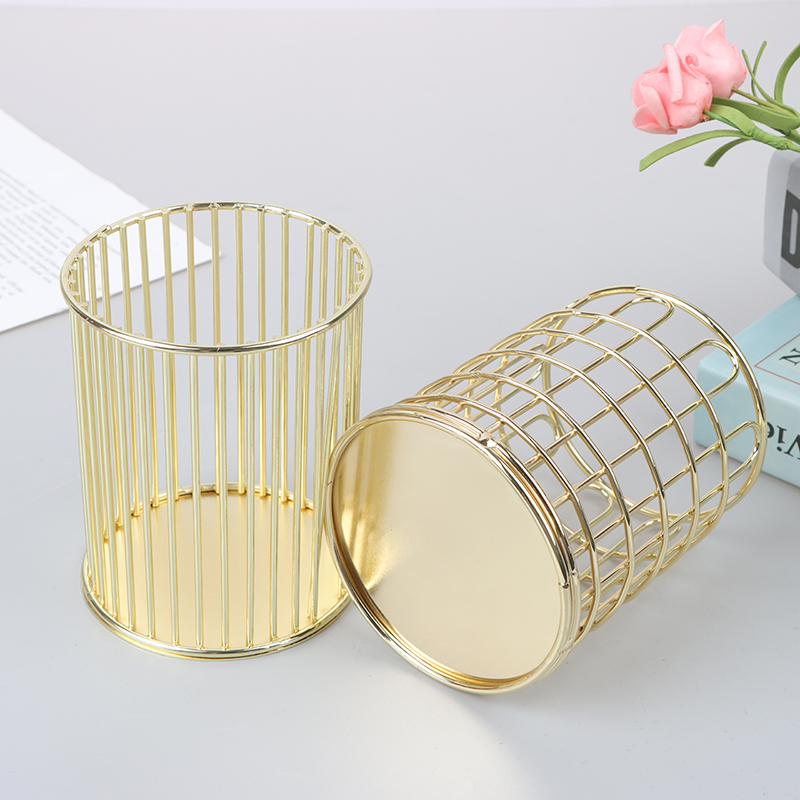 INS Desktop Pen Holder Office School Storage Case Metal Gold Rose Gold Box Desk Pen Pencil Organizer