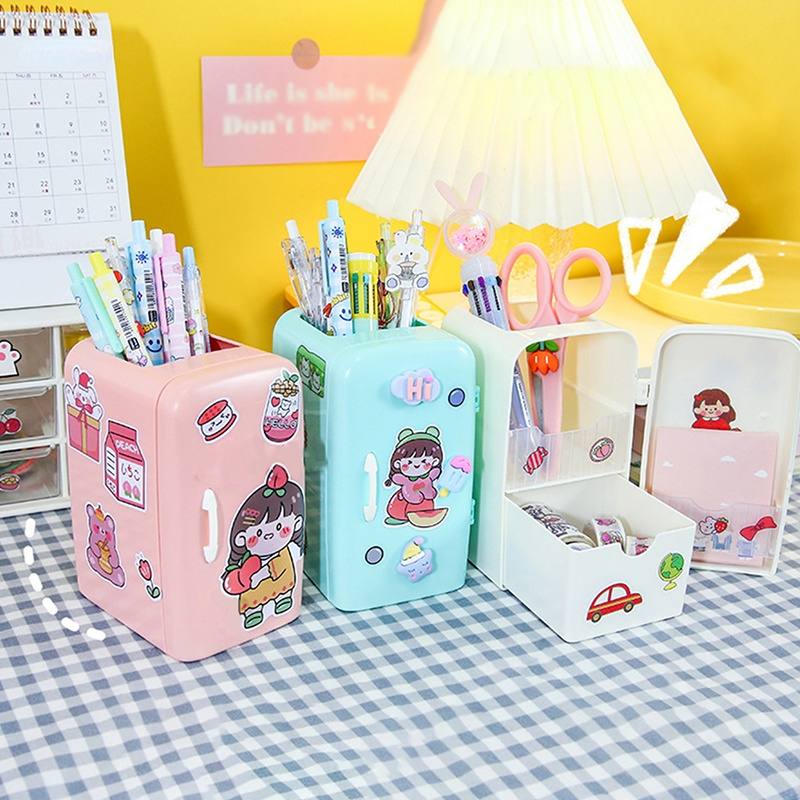 Kawaii Refrigerator Pen Holder Desktop Makeups Pencil Pens Storage Box Creative School Stationery
