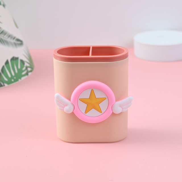 2pcs Cute Cartoon Desk Pen Holder Pencil Makeup Brush Storage Box Multi-function Desktop Organizer