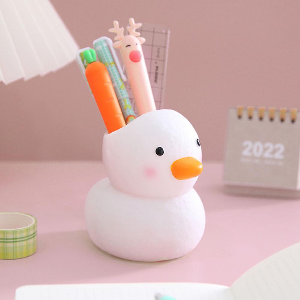Cartoon Duck Shape Pen Holder Creative Mini Duck Pencil Pot Desktop Organizer