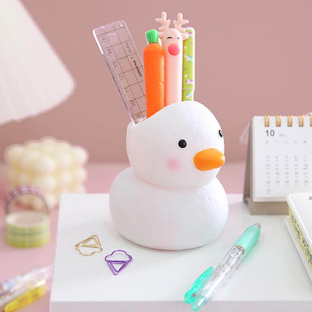 Cartoon Duck Shape Pen Holder Creative Mini Duck Pencil Pot Desktop Organizer