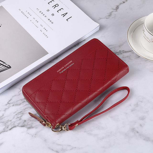 Korean Style New Wallet Ladies Long Zipper Pure Color Simple Multi-card Position Diamond Card Bag Female Large-capacity Clutch