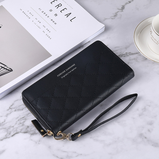 Korean Style New Wallet Ladies Long Zipper Pure Color Simple Multi-card Position Diamond Card Bag Female Large-capacity Clutch