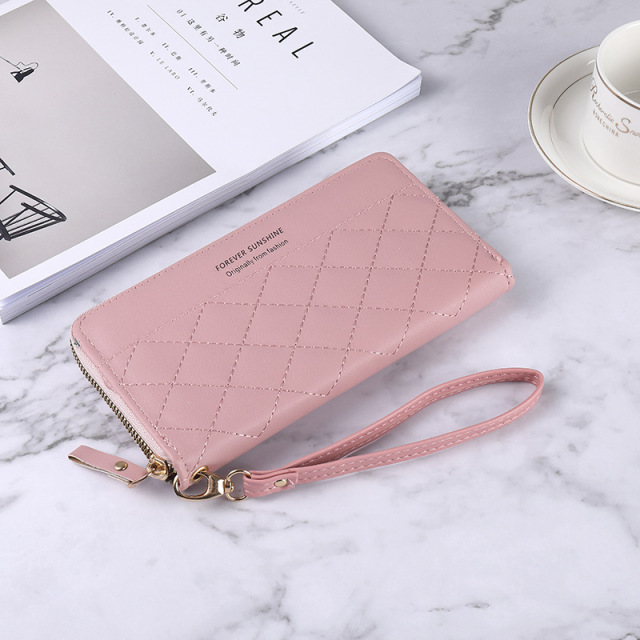 Korean Style New Wallet Ladies Long Zipper Pure Color Simple Multi-card Position Diamond Card Bag Female Large-capacity Clutch