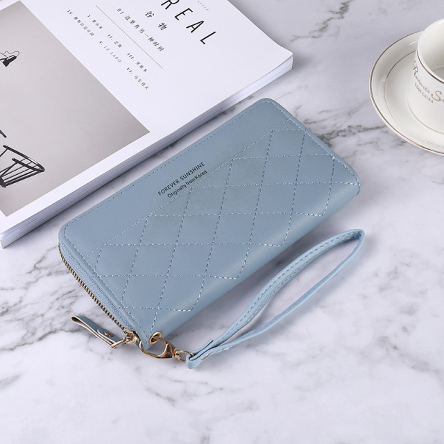 Korean Style New Wallet Ladies Long Zipper Pure Color Simple Multi-card Position Diamond Card Bag Female Large-capacity Clutch
