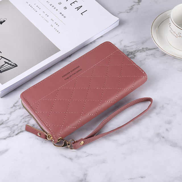 Korean Style New Wallet Ladies Long Zipper Pure Color Simple Multi-card Position Diamond Card Bag Female Large-capacity Clutch