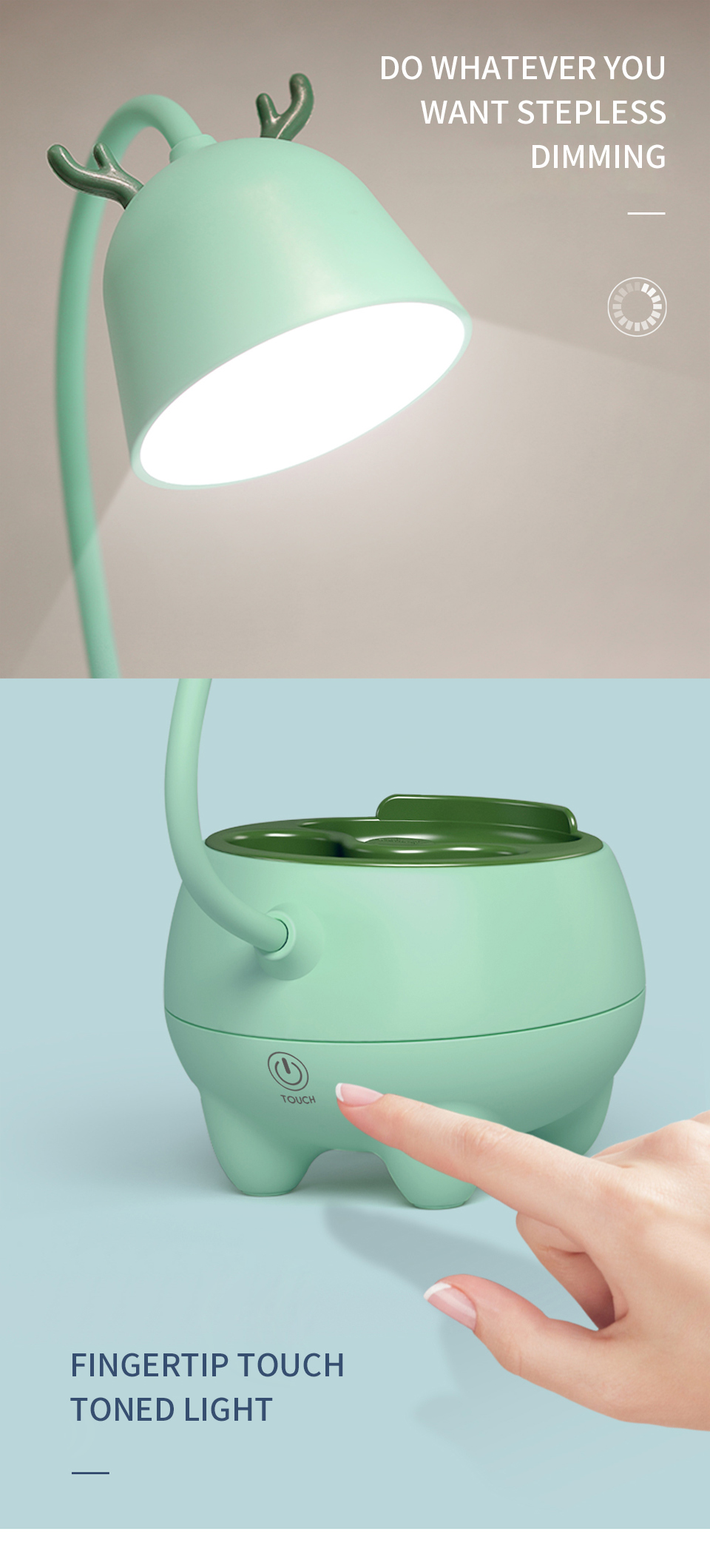New Smart Touch USB Charging Pet LED Table Lamp 3 Modes Lighting Adjustable Brightness Dimmable Desk Lamp for Children's Gift