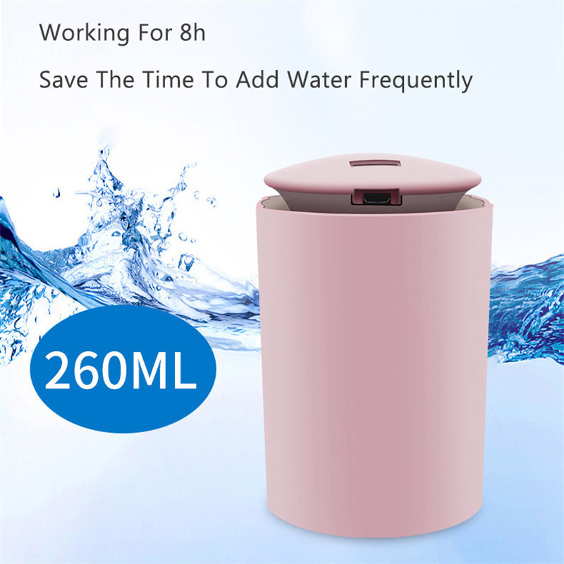 Portable 260ml Air Humidifier Aroma Oil Diffuser USB Cool Mist Sprayer with Colorful Night Light for Home Car Purifier Diffuser
