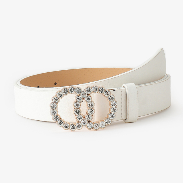 Fashion Belt Women Two Circle Diamond Decorate Buckle PU Leather Material Belt Female Casual Style Elegant belt