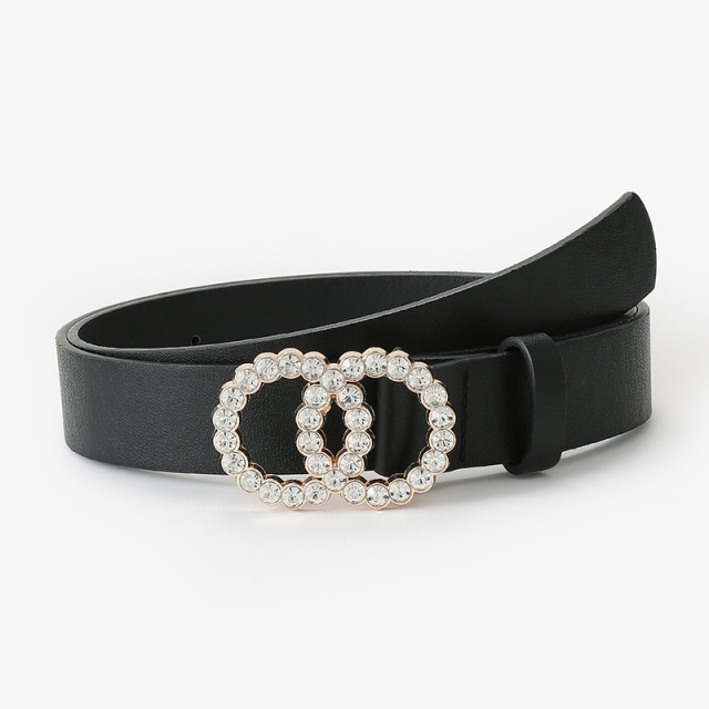 Fashion Belt Women Two Circle Diamond Decorate Buckle PU Leather Material Belt Female Casual Style Elegant belt