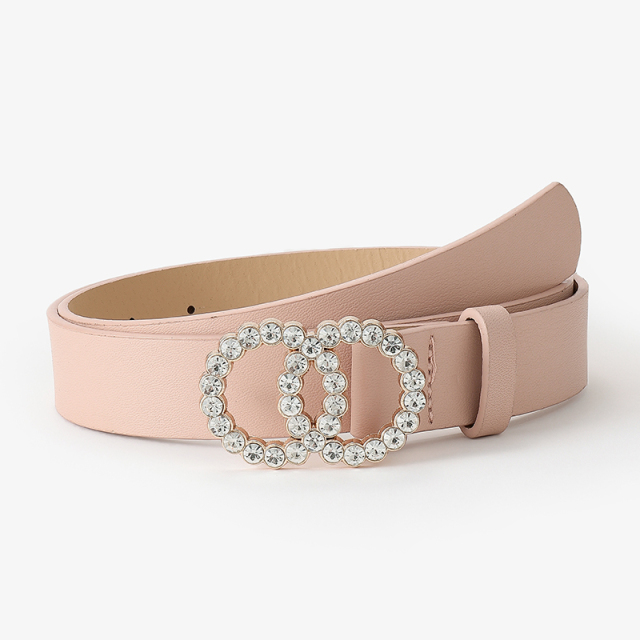 Fashion Belt Women Two Circle Diamond Decorate Buckle PU Leather Material Belt Female Casual Style Elegant belt